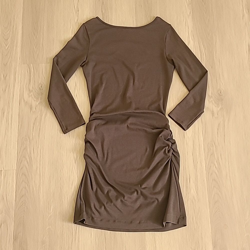 Jarbo Long Sleeve Ruched Mini Dress Gray Small Jersey Stretchy Fitted Comfy